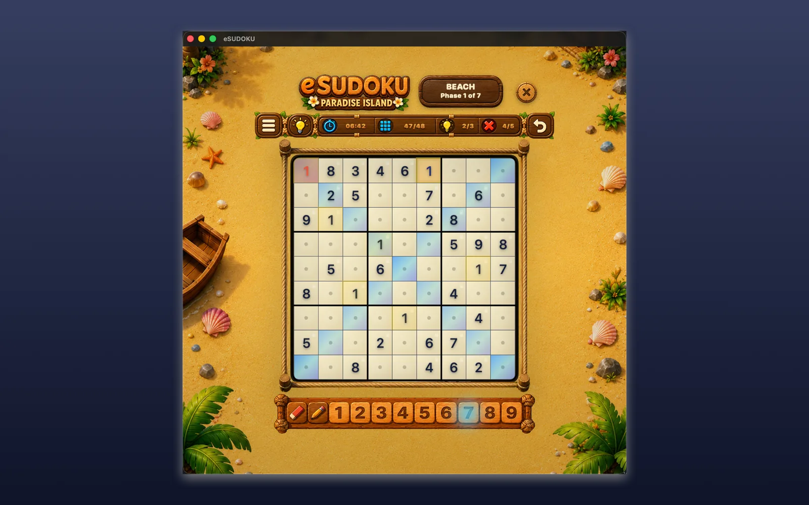 Dica visual durante uma partida do eSUDOKU.